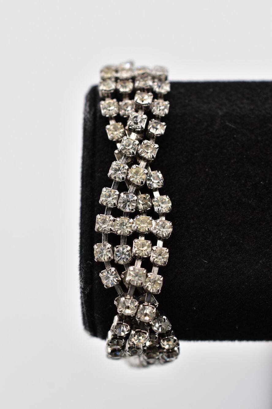 Vintage Kramer Rhinestone Bracelet Multi-Row Layered Design Signed Mid 50s BinO